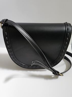 Classic Black Half-Moon Crossbody with Decorative Edge